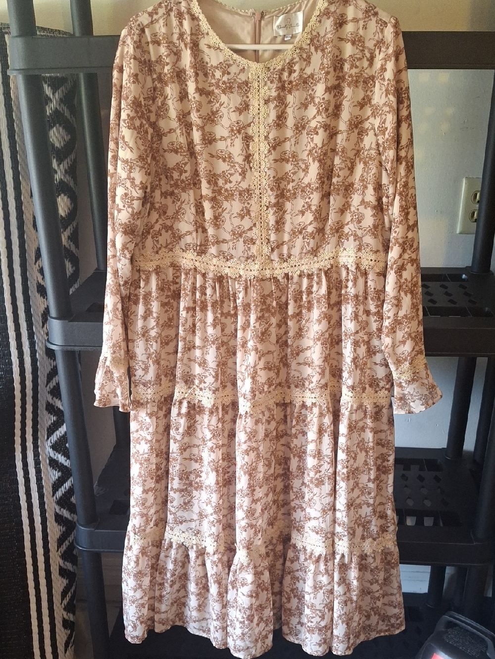 Dainty Jewells Midi Tan and Brown Floral Tiered Dress